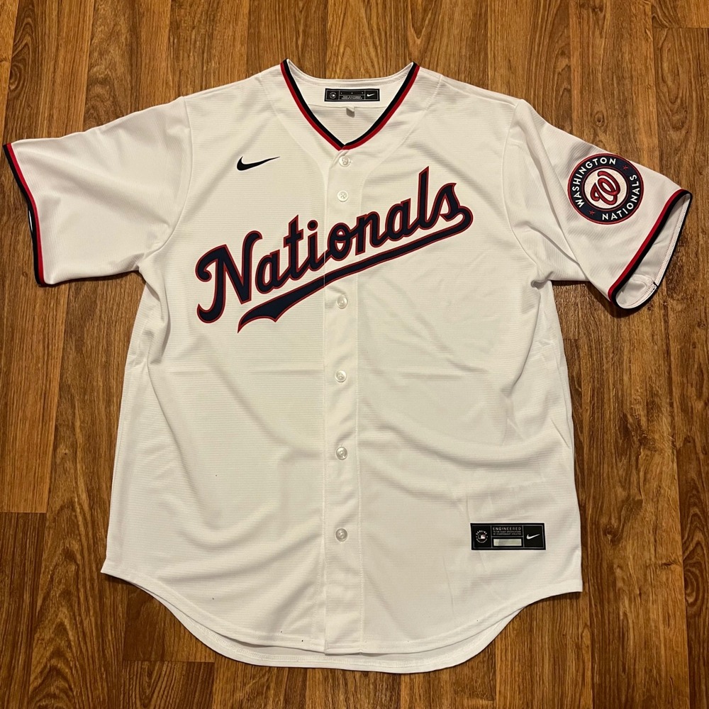 Nike Washington Nationals Home Baseball Jersey Men Large White Button Front